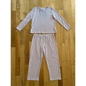 LAKE Women's Striped Pajama Set Pima Cotton Red Pink White Long Sleeve Size L